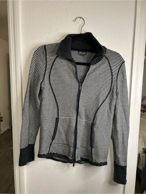 Eddie Bauer Black and Gray Striped Zip-Up Jacket
